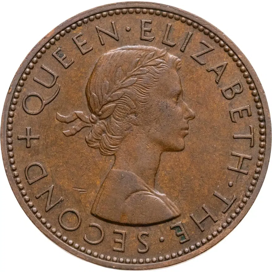 Новая Зеландия 1 пенни (penny) 1956   с ремнём на плече