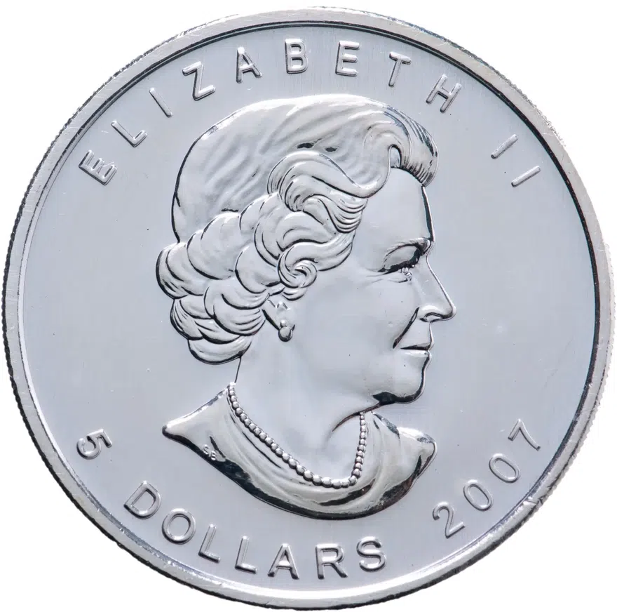 Канада 5 долларов (dollars) 2007  Кленовый лист /коричневый/, реверс