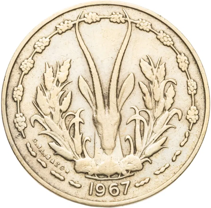 Западная Африка (BCEAO) 10 франков (francs) 1967, реверс