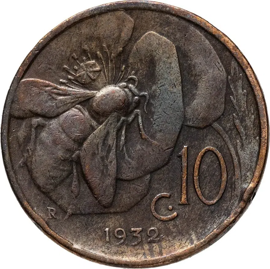 Италия 10 чентезимо (centesimi) 1932, реверс