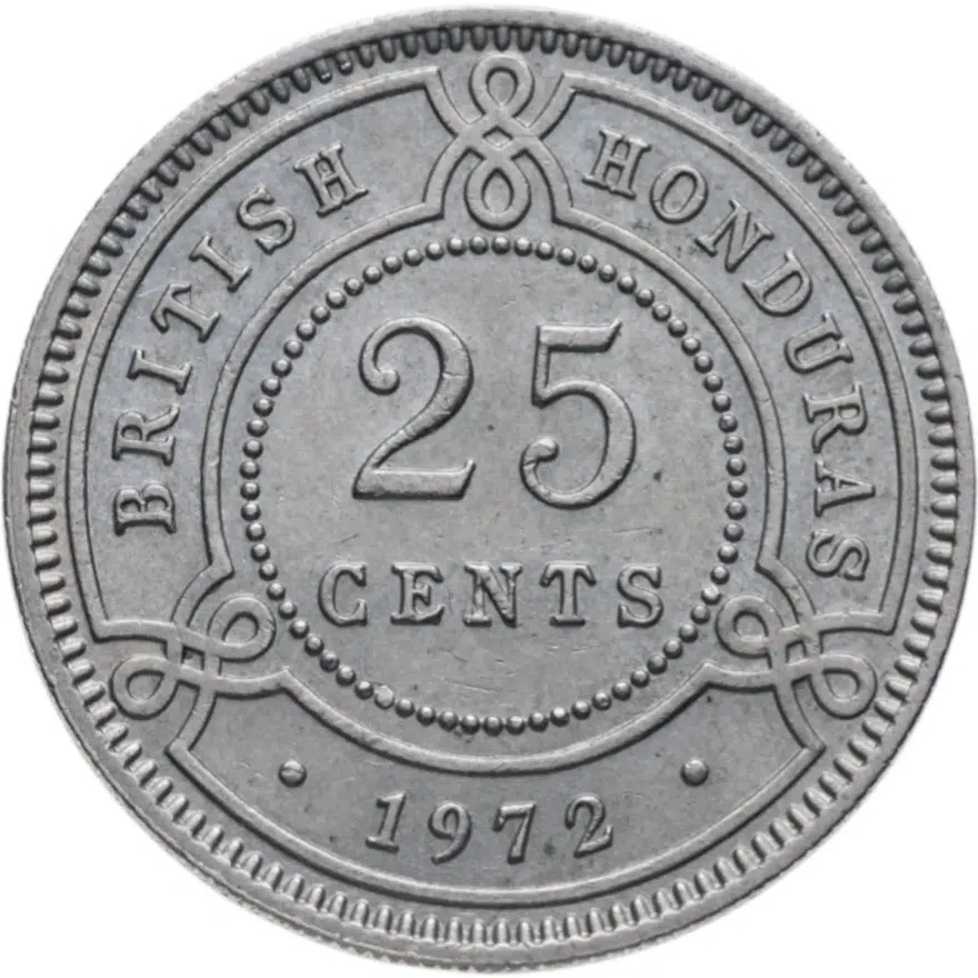Британский Гондурас 25 центов (cents) 1972