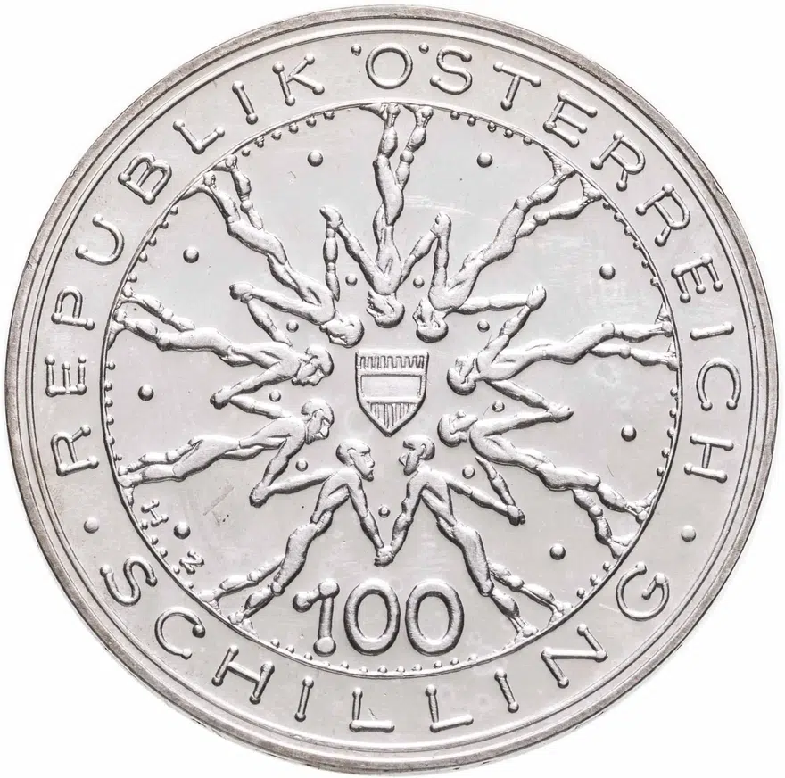 Австрия 100 шиллингов (shillings) 1978   "700 лет битве на Моравском поле", реверс