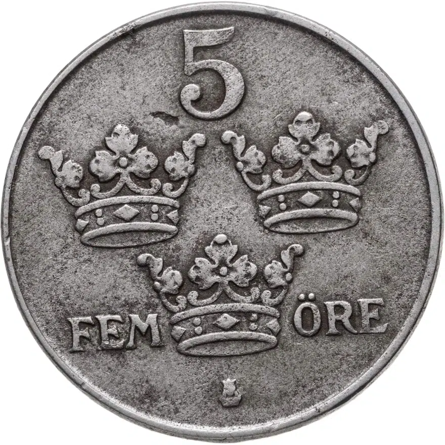 Швеция 5 эре (ore) 1943, аверс