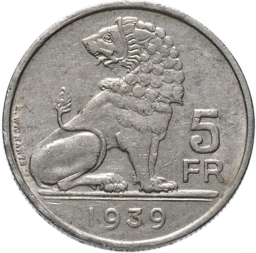 Бельгия 5 франков (francs) 1939, аверс