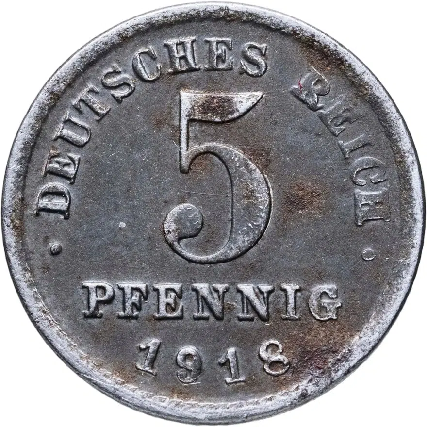 Германия 5 пфеннигов (pfennig) 1918 G  знак монетного двора: "G" - Карлсруэ, аверс