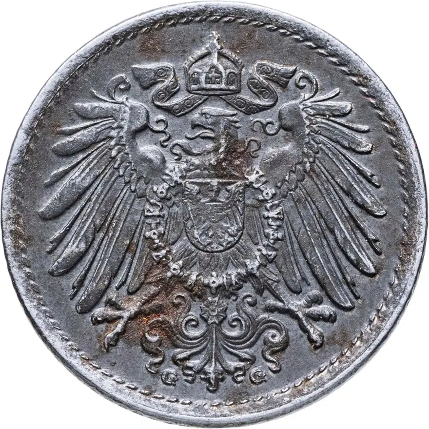 Германия 5 пфеннигов (pfennig) 1918 G  знак монетного двора: "G" - Карлсруэ, реверс