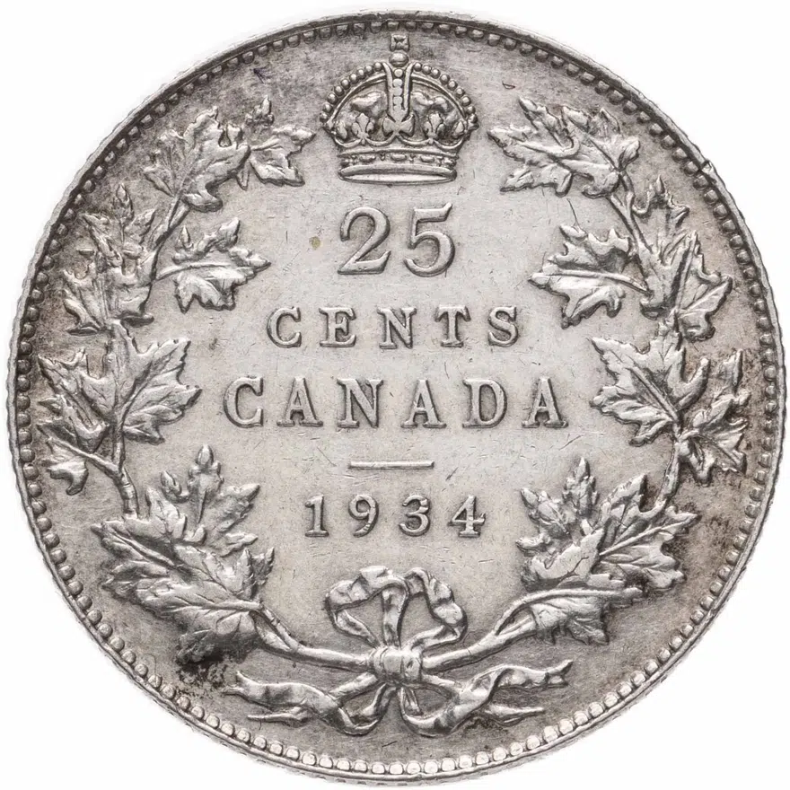 Канада 25 центов (квотер, cents) 1934