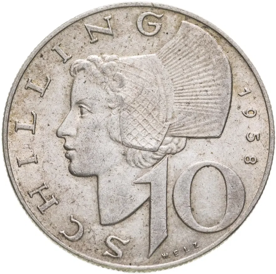 Австрия 10 шиллингов (shillings) 1958