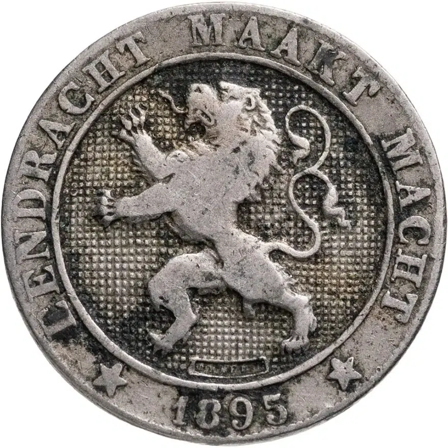 Бельгия 5 сантимов (centimes) 1895  Надпись на голландском - 'DER BELGEN', реверс