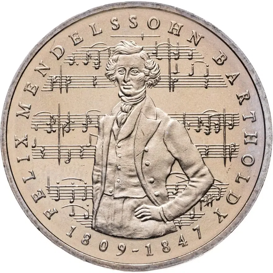 Германия 5 марок (deutsche mark) 1984  175 лет со дня рождения Феликса Мендельсона, аверс