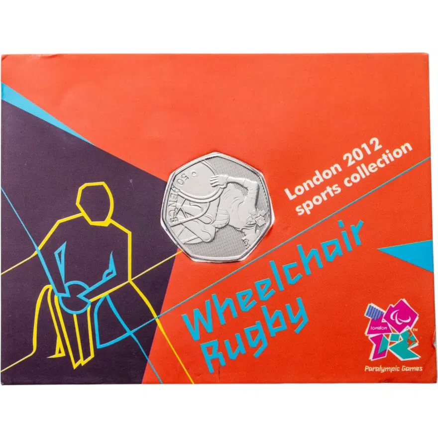 Великобритания 50 пенсов (pence) 2011  XIV летние Паралимпийские игры, Лондон 2012 - Регби сидя, аверс