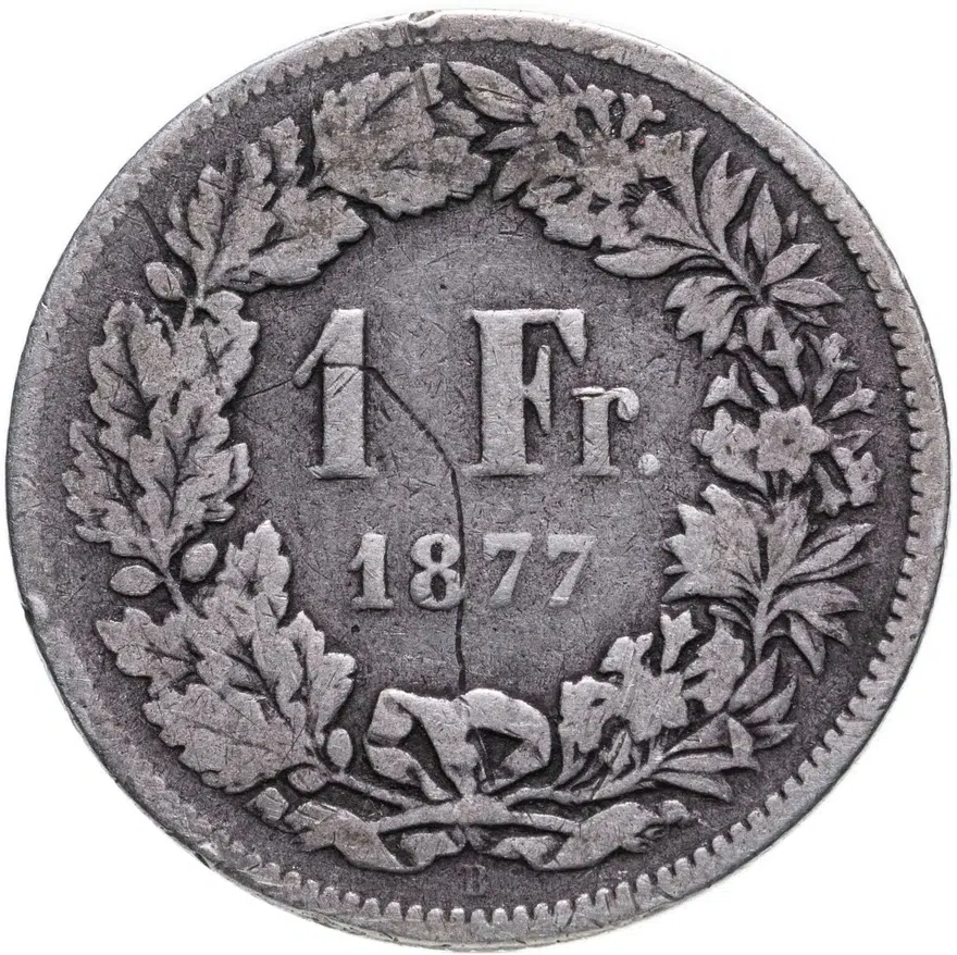 Швейцария 1 франк (franc) 1877, реверс