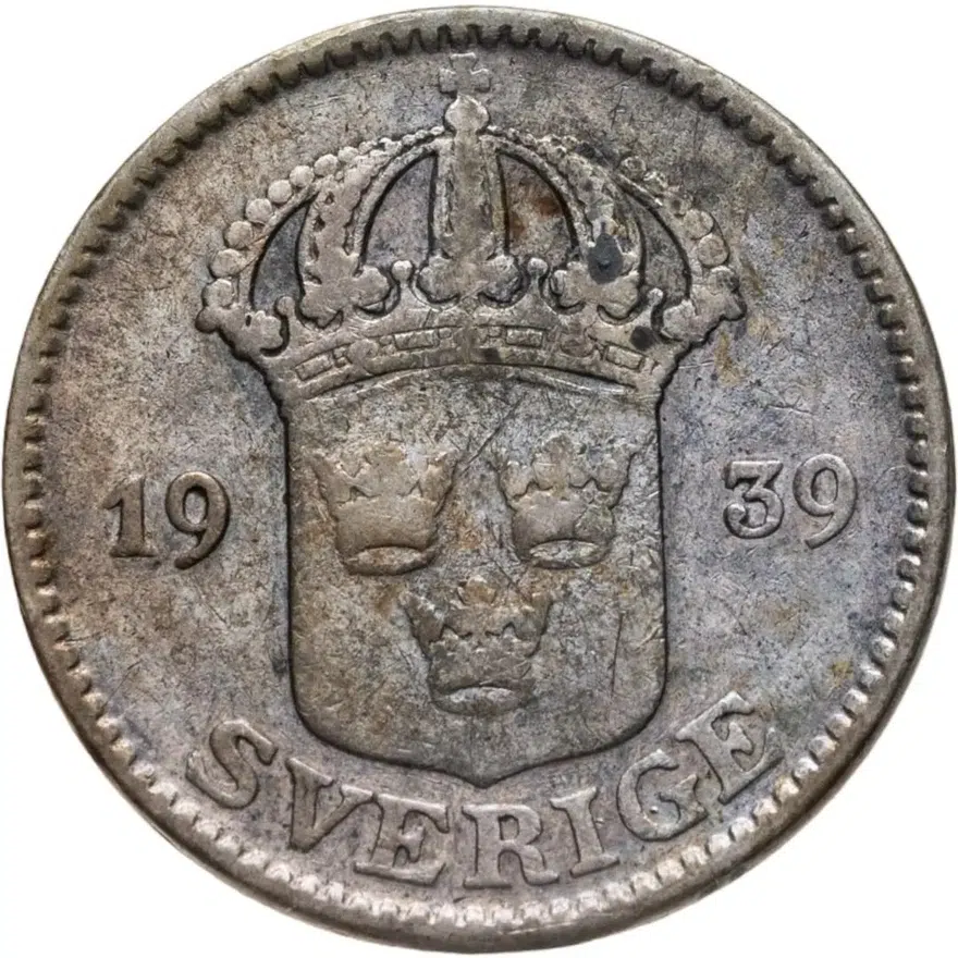 Швеция 25 эре (ore) 1939, аверс