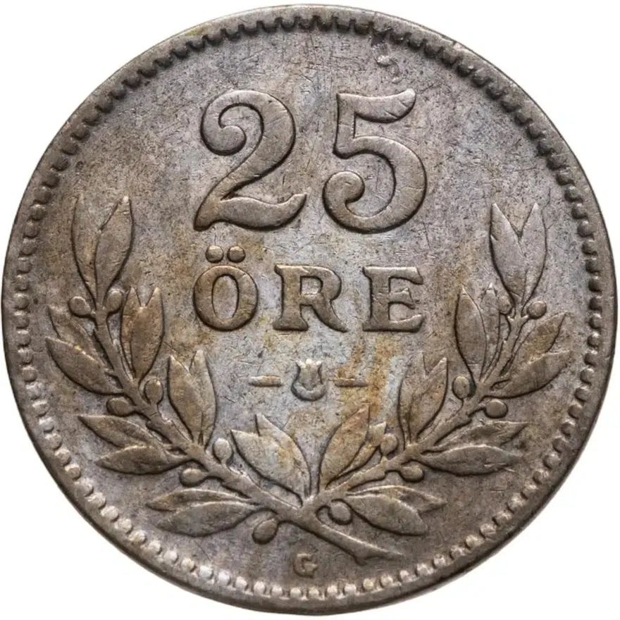 Швеция 25 эре (ore) 1939, реверс
