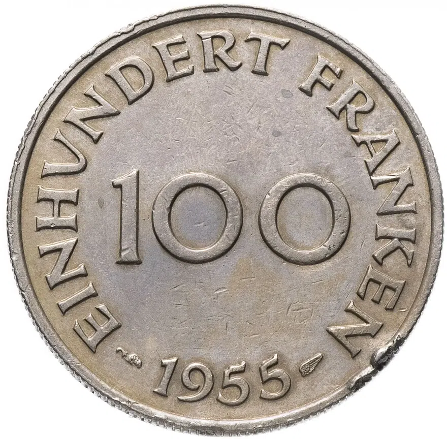 Саар 100 франков (francs) 1955, реверс