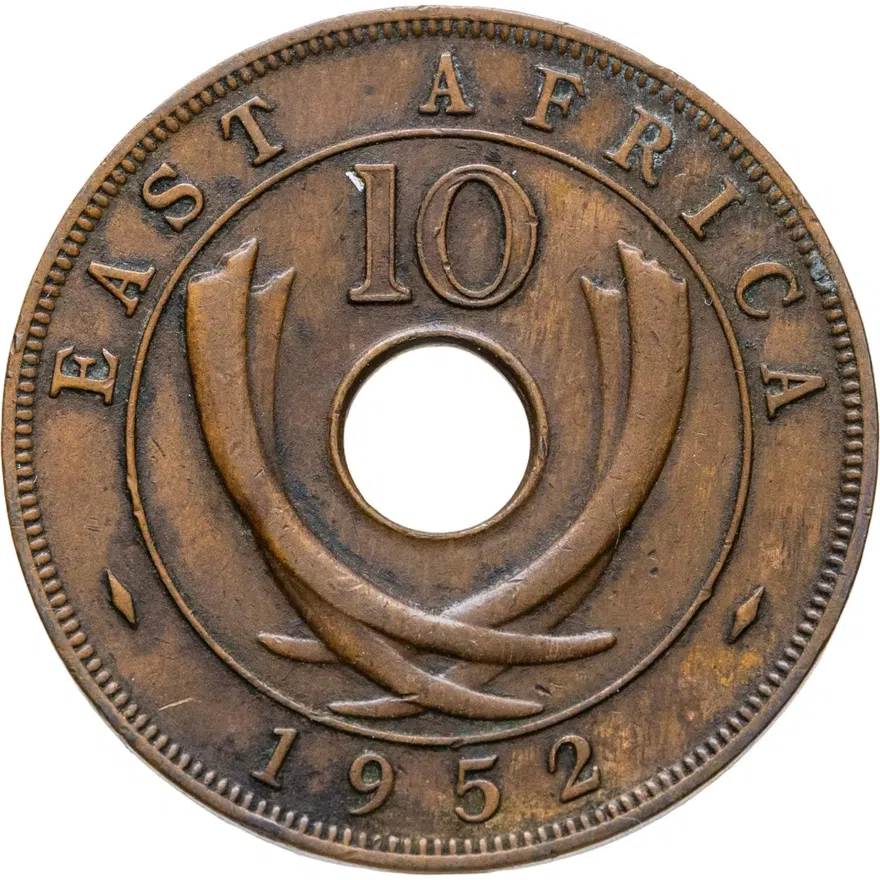 Британская Восточная Африка 10 центов (cents) 1952 H  знак монетного двора: "H" - Хитон, Бирмингем, реверс