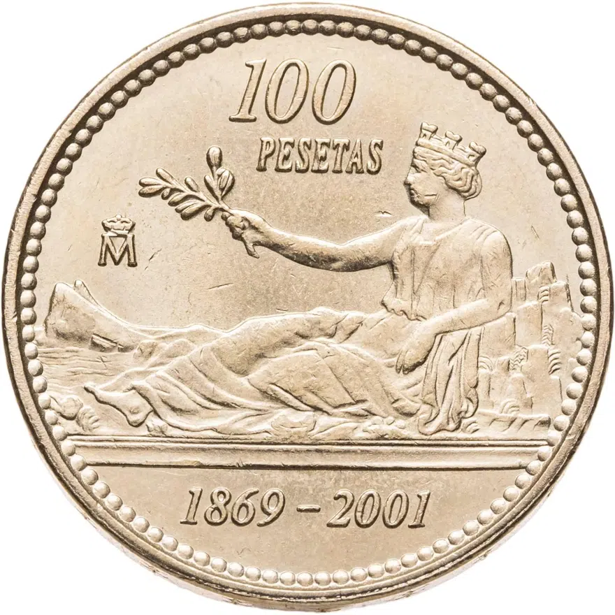 Испания 100 песет (pesetas) 2001 "132 года песете"