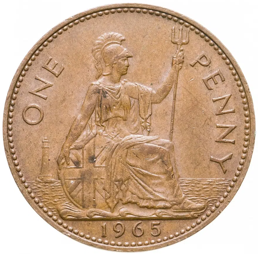 Великобритания 1 пенни 1965, аверс