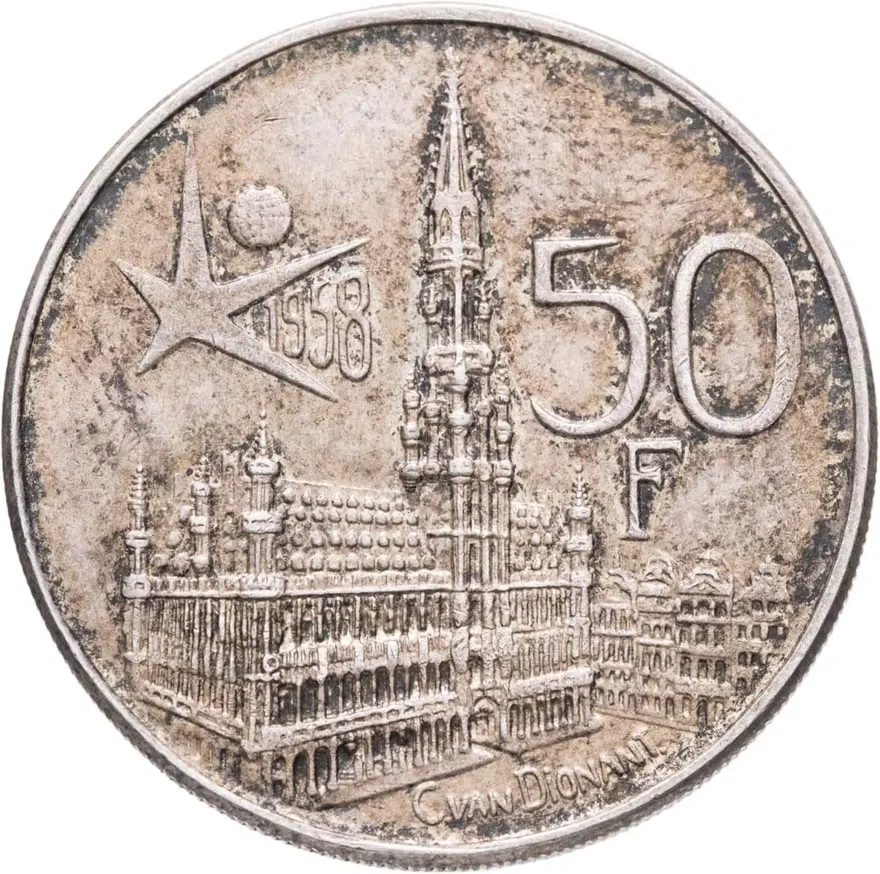 Бельгия 50 франков (francs) 1958 "Международная выставка Экспо 1958 в Брюсселе" /DER BELGEN/