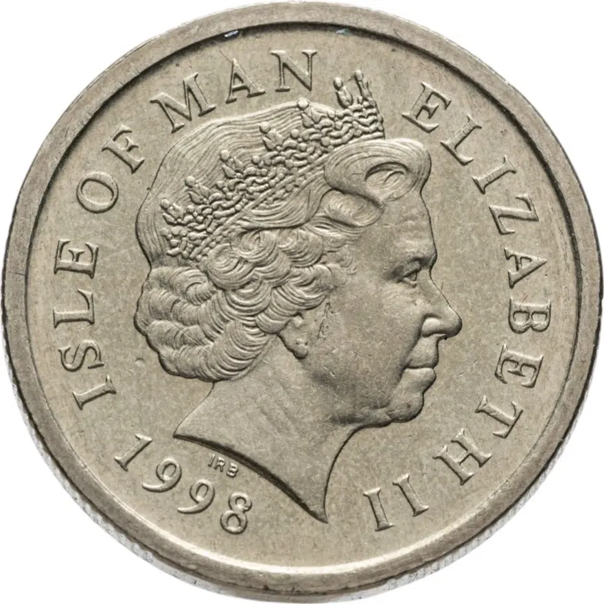Остров Мэн 1 фунт (pound) 1998 без трискелиона на аверсе, реверс
