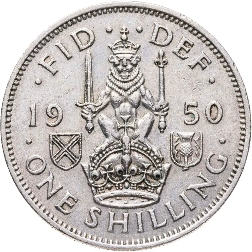 Великобритания 1 шиллинг (shilling) 1950  Шотландский шиллинг - лев, сидящий на короне, реверс