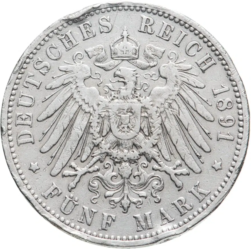 Германия (Империя) 5 марок (mark) 1891, реверс