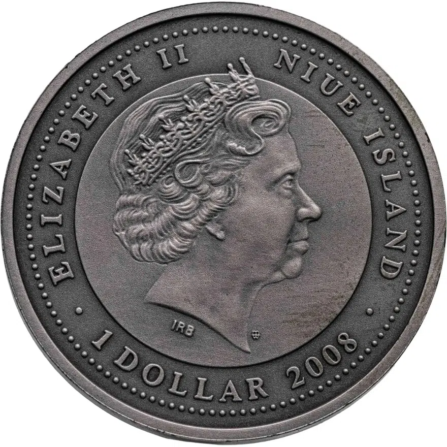 Ниуэ 1 доллар (dollar) 2008  Китайский гороскоп - год быка /зелень, лотусы/, реверс