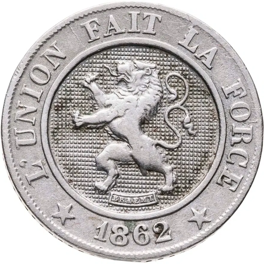 Бельгия 10 сантимов (centimes) 1862    Без точки после PREMIER, реверс