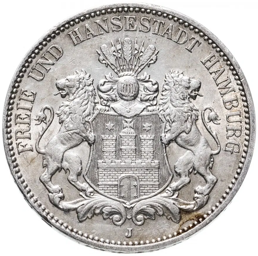 Германия (Империя, Гамбург) 3 марки (mark) 1908, реверс