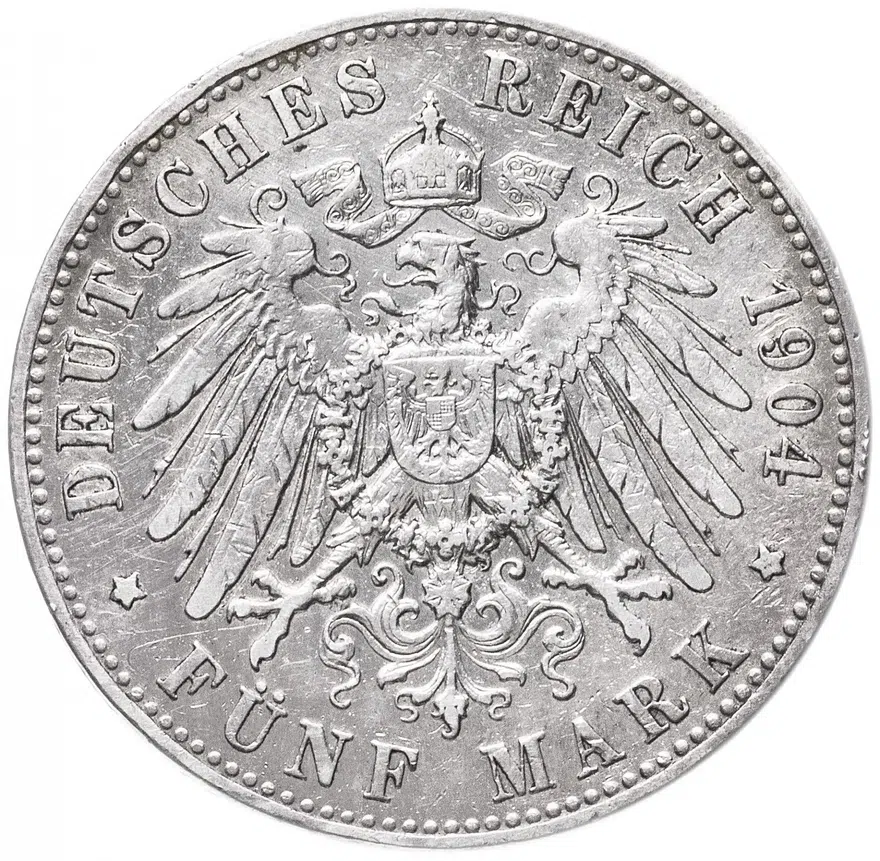 Германская Империя (Пруссия) 5 марок 1904, реверс