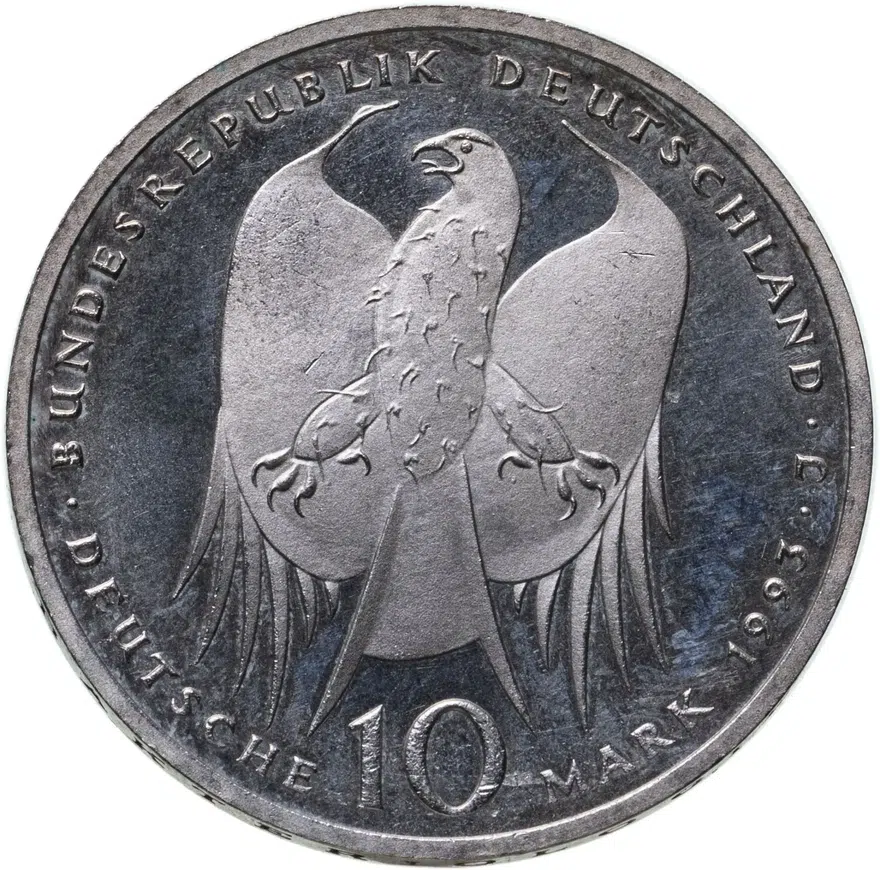 Германия 10 марок (deutsche mark) 1993  150 лет со дня рождения Роберта Коха, реверс