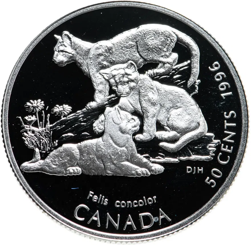 Канада 50 центов (cents) 1996  Детёныши диких животных - Котята пумы