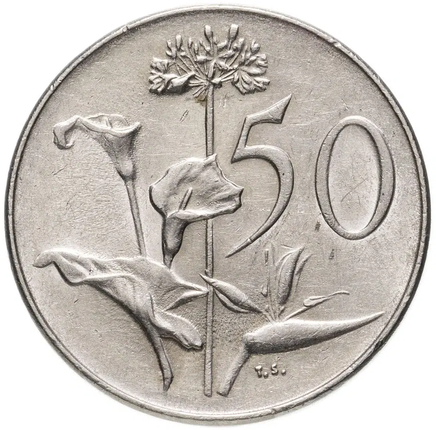 ЮАР 50 центов (cents) 1966 Надпись на языке африкаанс - "SUID-AFRIKA", реверс