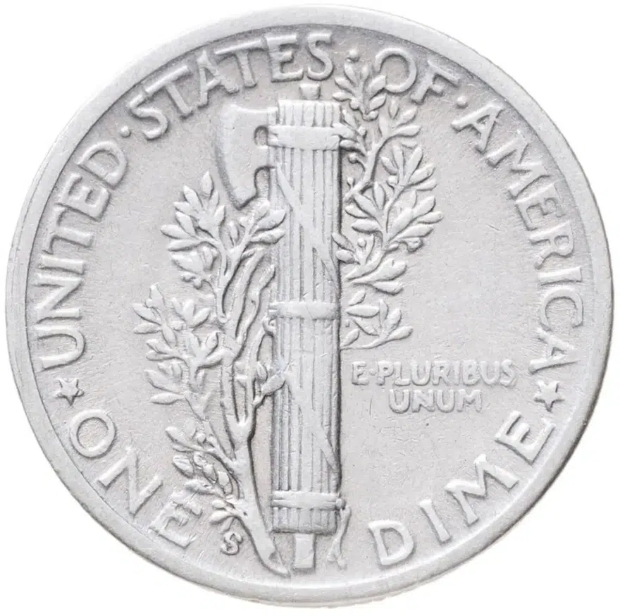 США 1 дайм (10 центов) 1945 "Mercury Dime" S, реверс