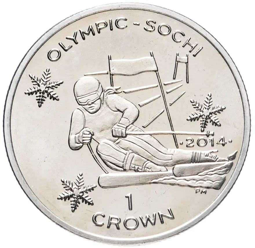 Остров Мэн 1 крона (crown) 2014  XXII зимние Олимпийские Игры, Сочи 2014 - Горнолыжный спорт, аверс
