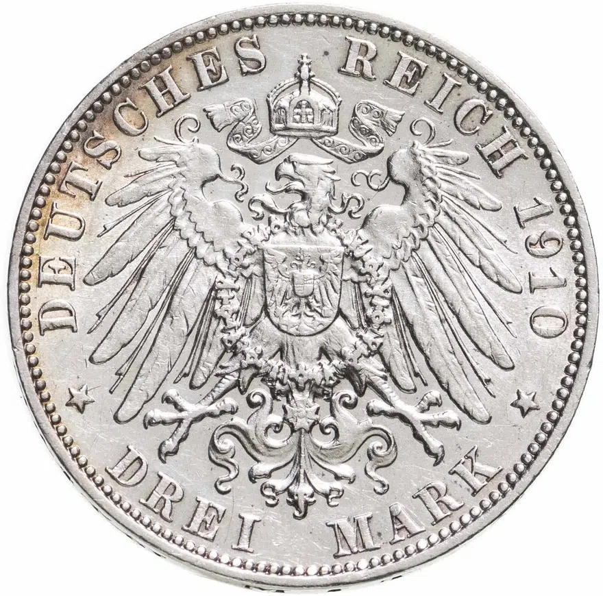 Германия (Империя) 3 марки (mark) 1910 E Саксония, реверс