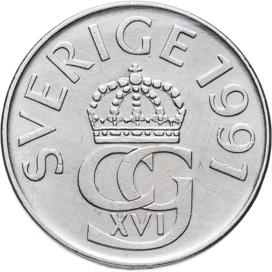 Швеция 5 крон (kronor) 1991, реверс
