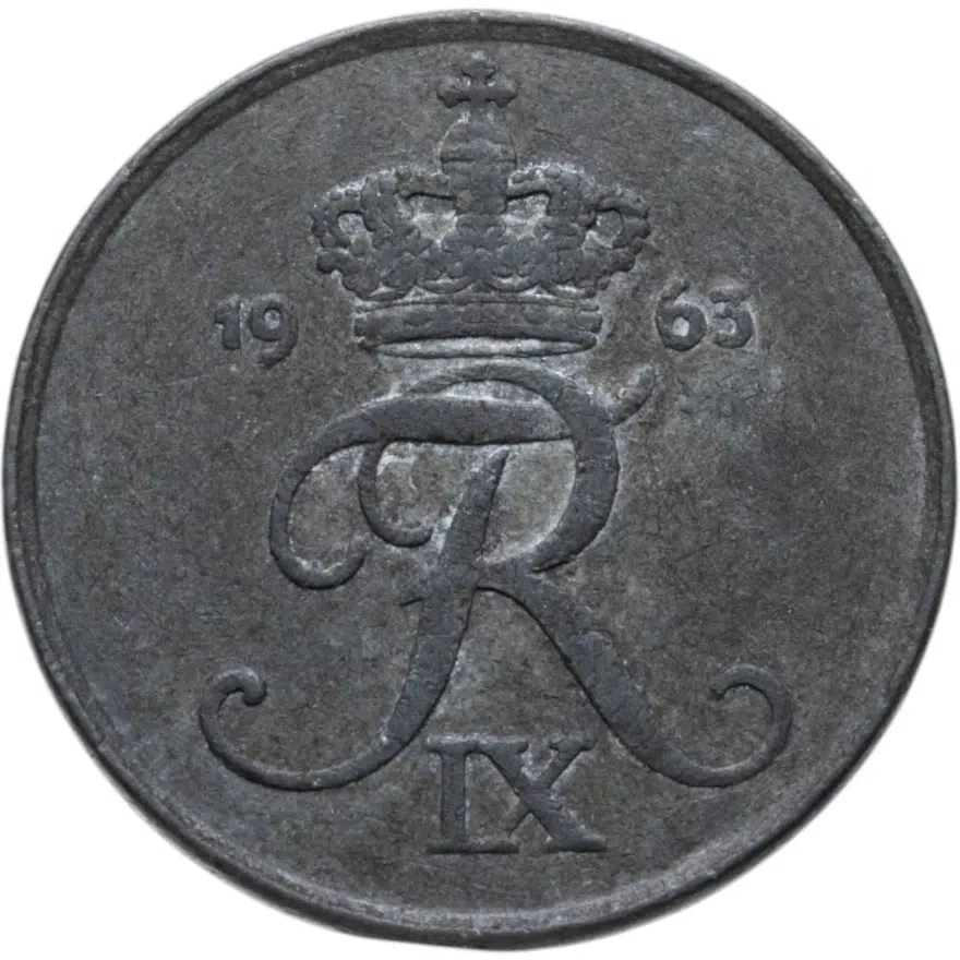 Дания 5 эре (ore) 1963  Цинк /серый цвет/, реверс