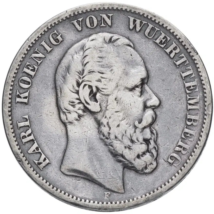 Германская Империя (Вюртенберг) 5 марок 1876, аверс