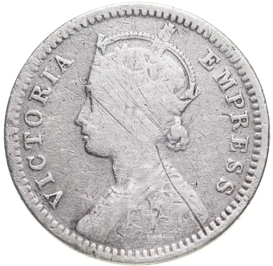 Индия (Британская) 1/4 рупии (rupee) 1894 C знак монетного двора: "C" - Калькутта, реверс