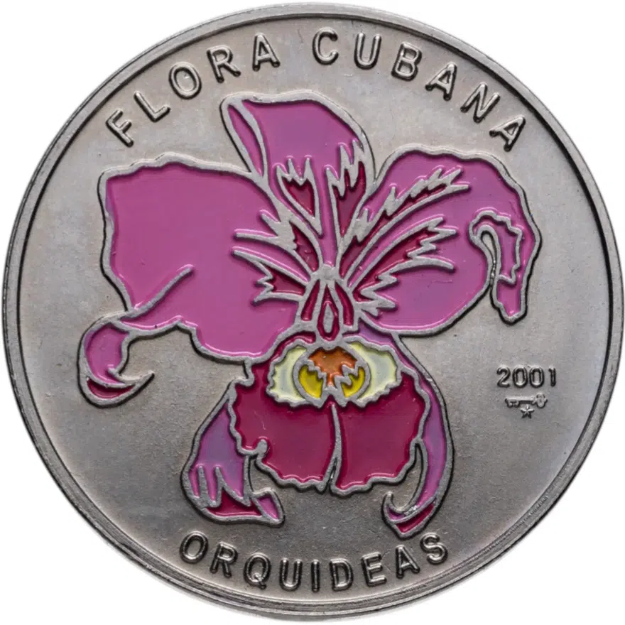 Куба 1 песо (peso) 2001  Орхидея /розовая/