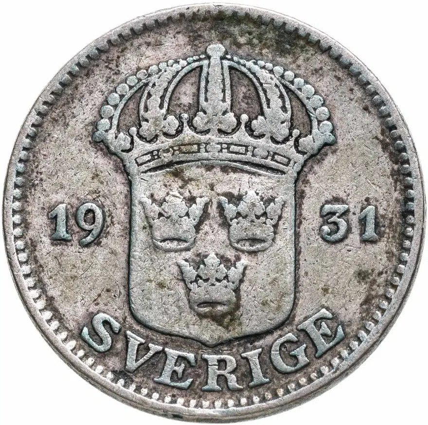 Швеция 25 эре (ore) 1931, реверс