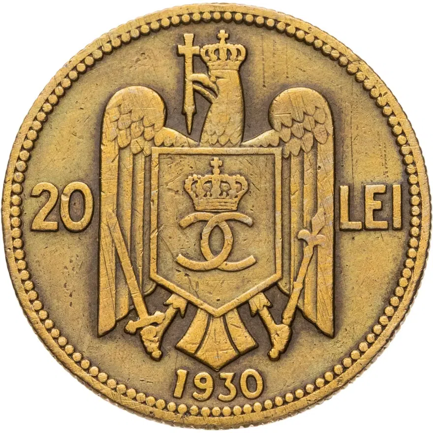 Румыния 20 леев (lei) 1930  Портрет Кароля II Без отметки монетного двора