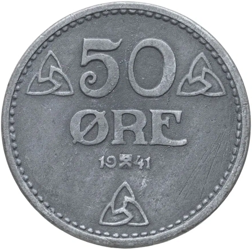 Норвегия 50 эре (ore) 1941  Форма: Круг без отверстия