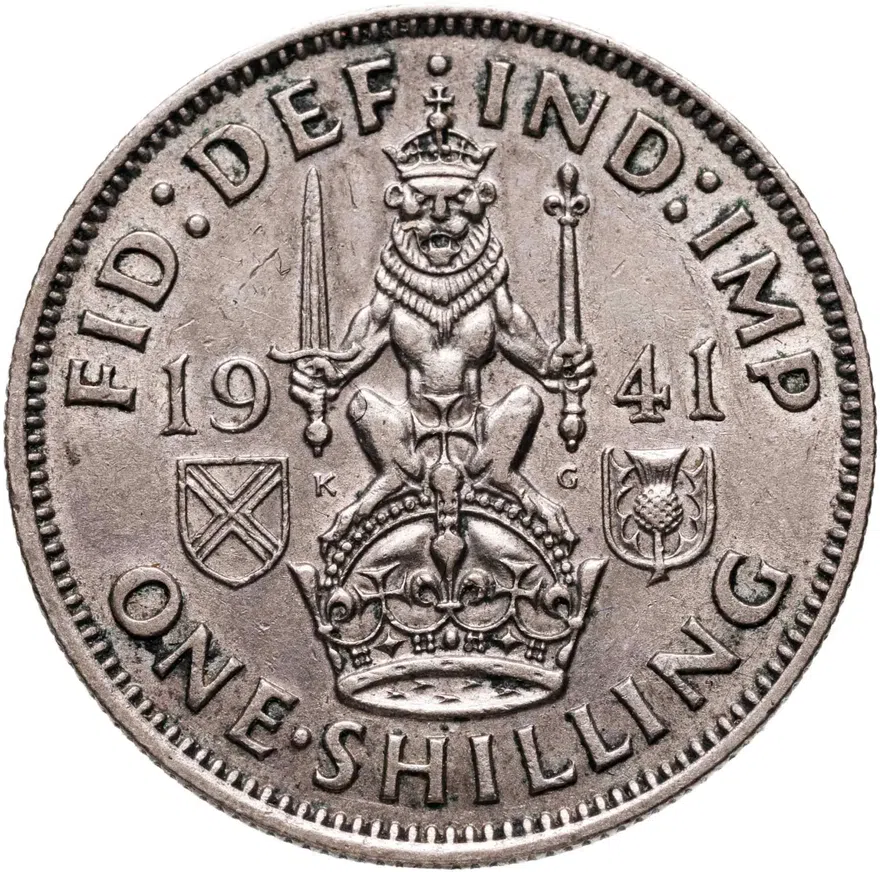 Великобритания 1 шиллинг (shilling) 1941  Шотландский шиллинг - лев, сидящий на короне