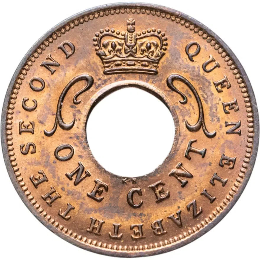 Британская Восточная Африка 1 цент (cent) 1959 KN  знак монетного двора: "KN" - Кингз Нортон Металл, Бирмингем, аверс