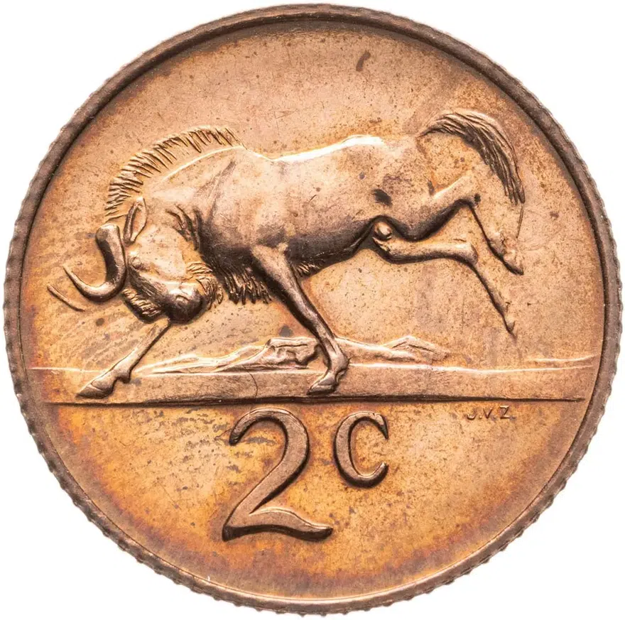 ЮАР 2 цента (cents) 1967  Надпись на английском языке - "SOUTH AFRICA", реверс