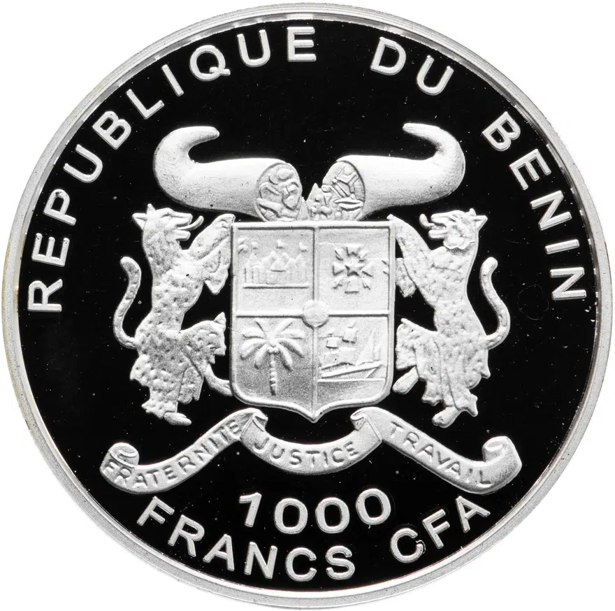 Бенин 1000 франков (francs) 2001  Чемпионат мира по футболу - Германия 1974, реверс