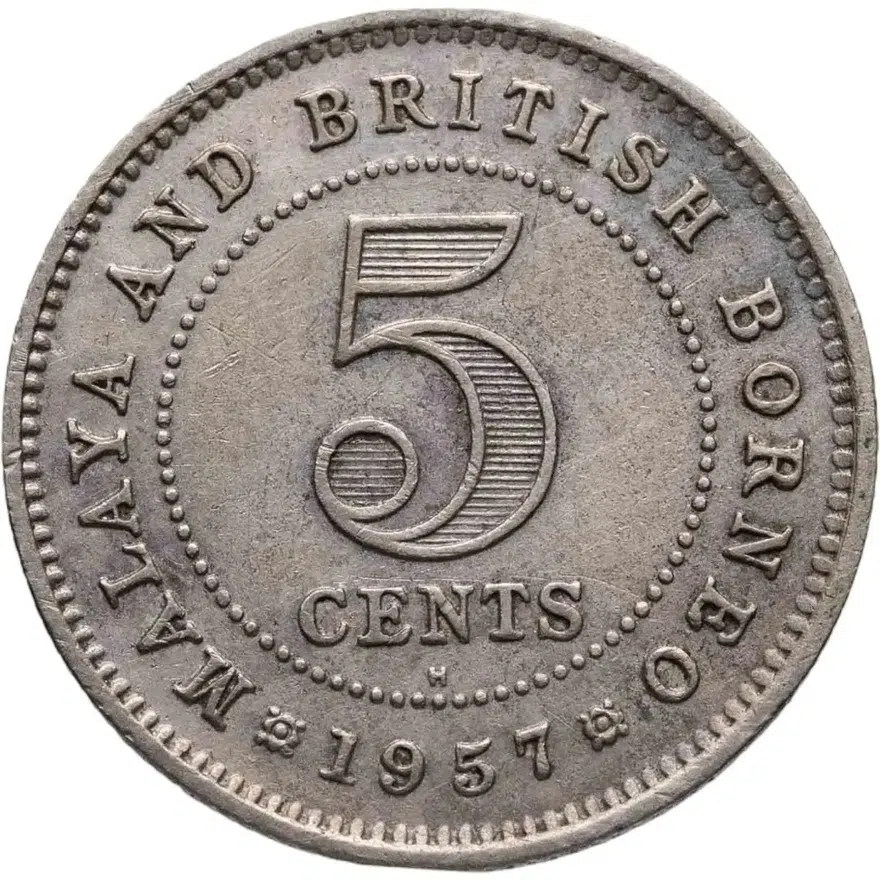 Малайя и Британское Борнео 5 центов (cents) 1957 H  знак монетного двора "H" - Хитон, Бирмингем
