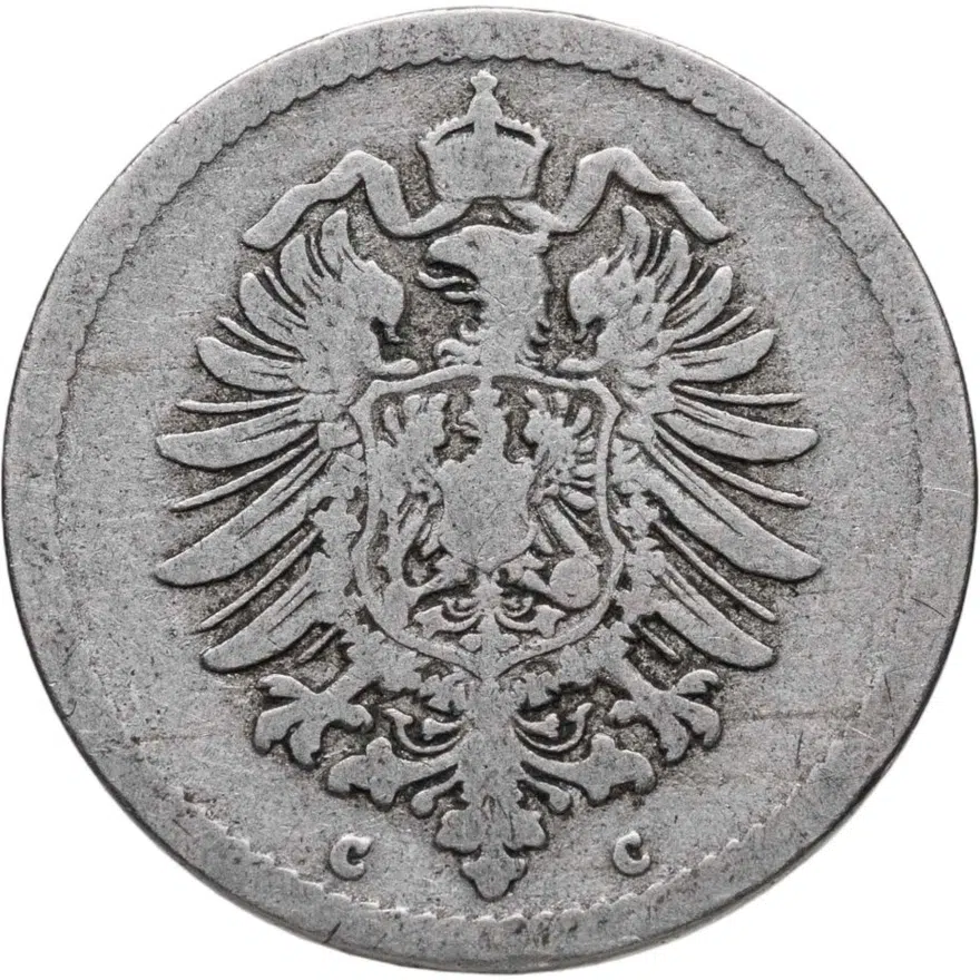 Германия 5 пфеннигов (pfennig) 1874 C  знак монетного двора: "C" - Франкфурт-на-Майне, реверс